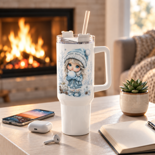 Cestovní termohrnek „Zimní holčička se sněhovou koulí“ – 1200 ml